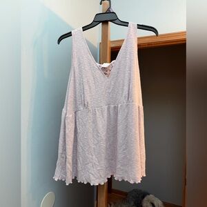 Maurices Light Pink Ribbed V-Neck Peplum Tank